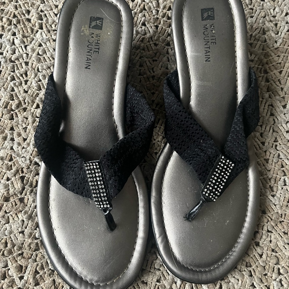 White Mountain Black Rhinestone Sandals